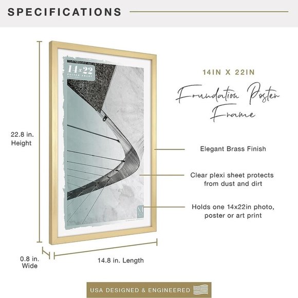 MCS Gallery Foundation Poster & Picture Frame For Wall Art, Brass, 14 x 22 (2PK) - Picture 3 of 6